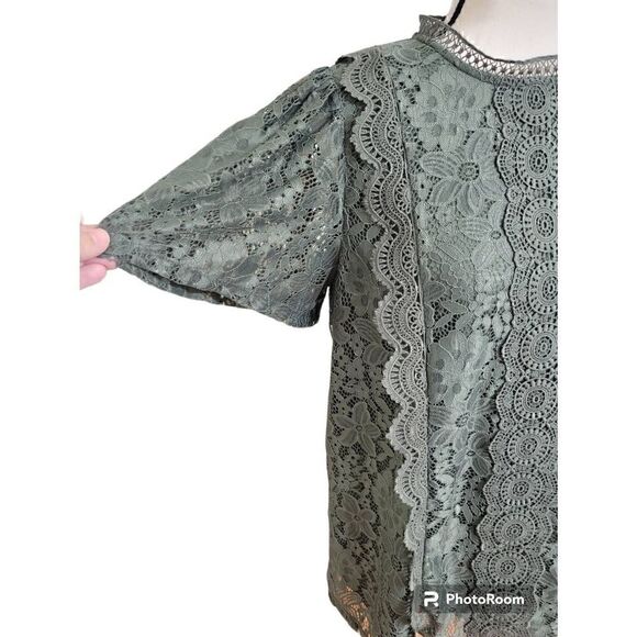 Cable & Gauge Olive Green Lace Blouse Size L - Picture 4 of 6
